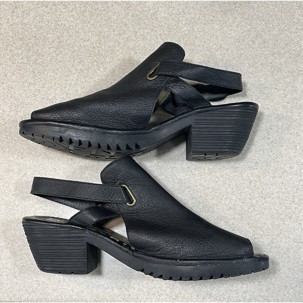 Fly London Peep Toe Sandals Shoes Adjustable Black Leather Women’s Size 42/US 11 - Picture 5 of 12